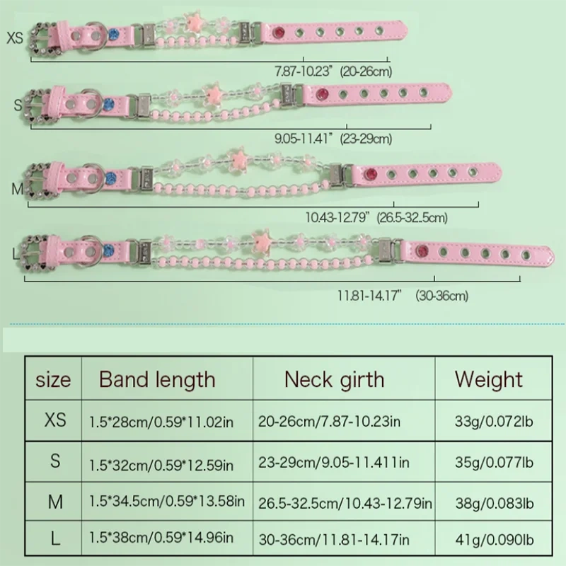 Pet Beads Collar With PU Leather Pink Dog Leash Built in Wire Rope Durable Dog Collar Leash Set for Cats Small Dogs Pet Accessor