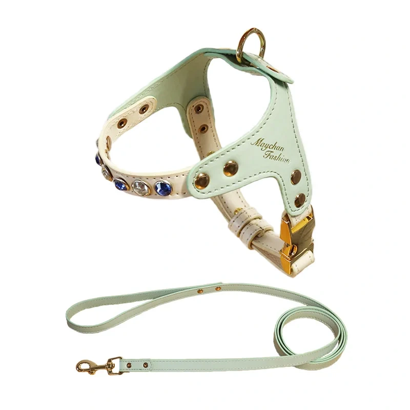 PU Leather Dog Cat Harness Vest and Leash Set Imitation Diamond Pet Harness Puppy Small Dog Cat Harness Pet Supplies