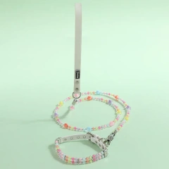 New Colorful Pet Beads Collar and Leash Set For Small Dogs Cats Wirerope Pet Leash Beads Dog Collar PU Leather Pet Accessories