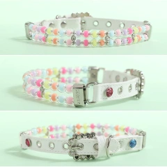 New Colorful Pet Beads Collar and Leash Set For Small Dogs Cats Wirerope Pet Leash Beads Dog Collar PU Leather Pet Accessories