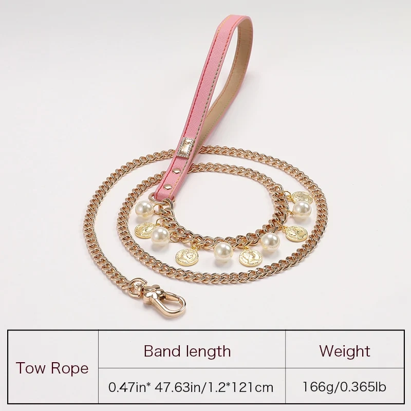 Luxury Pet Dog Pearls Collar and Leash Pearls Puppy Necklace Leather Pearl Leash with Crystal Rhinestone  Small Dog Accessories