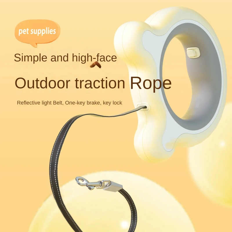 LED retractable dog leash, reflective flashlight, one-button brake, suitable for small and medium-sized dog walking leash