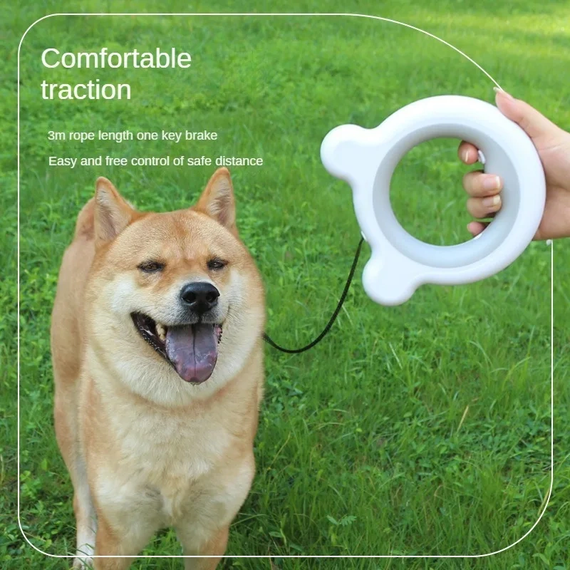 LED retractable dog leash, reflective flashlight, one-button brake, suitable for small and medium-sized dog walking leash