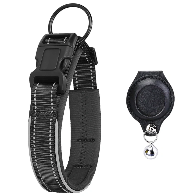 Reflective Dog Collar with Removable Airtag Protective Case WaterProof Pitbull French Bulldog Necklace Anti-Lost Dog Accessories