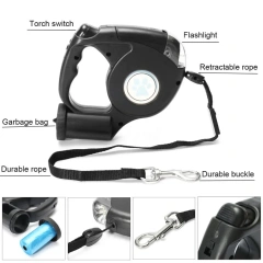 Pet Supplies Dog Collar Leash Automatic Retractable Leash 4.5M LED Flashlight Pet Dog Leash Lead with Garbage Bag