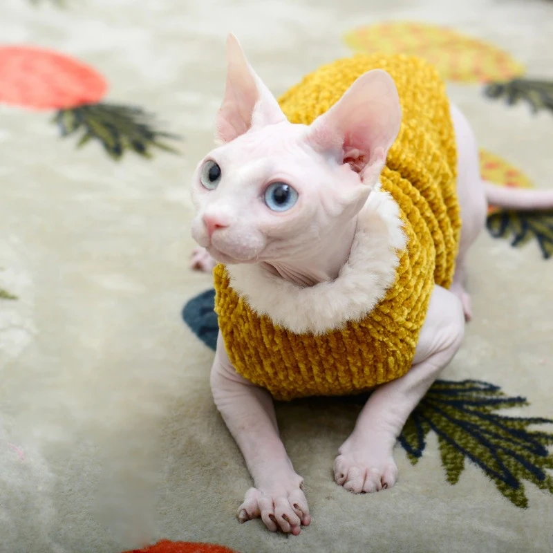 Devon Rex Thickening Plush Coat Cat Sweater Costume Sphynix Clothes Katten Sphynx Pullover Clothing Products for Winter Outwear
