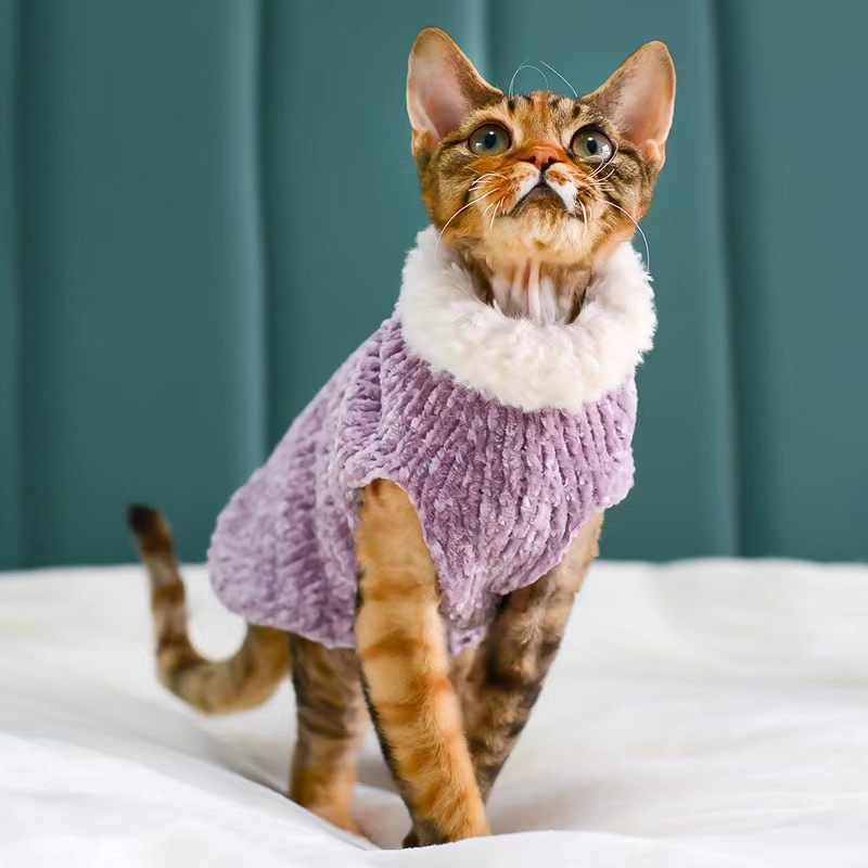 Devon Rex Thickening Plush Coat Cat Sweater Costume Sphynix Clothes Katten Sphynx Pullover Clothing Products for Winter Outwear