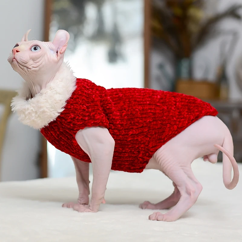 Devon Rex Thickening Plush Coat Cat Sweater Costume Sphynix Clothes Katten Sphynx Pullover Clothing Products for Winter Outwear