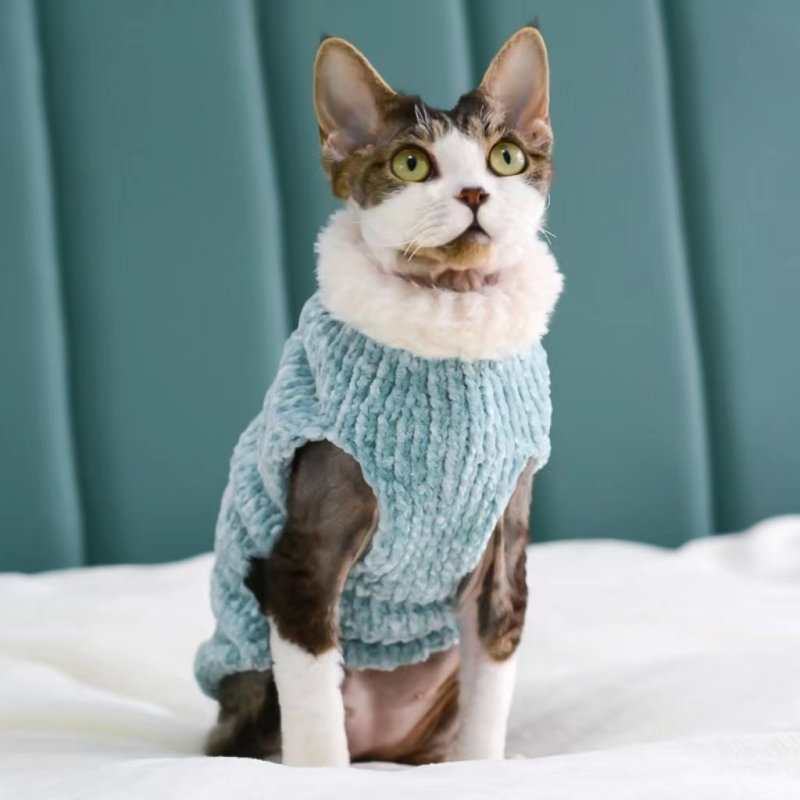 Devon Rex Thickening Plush Coat Cat Sweater Costume Sphynix Clothes Katten Sphynx Pullover Clothing Products for Winter Outwear