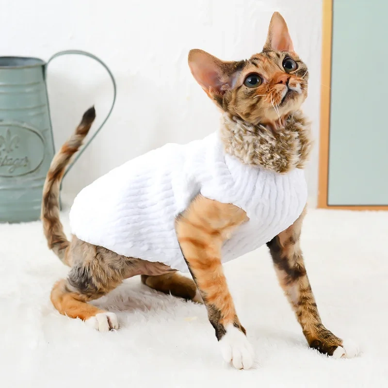 Devon Rex Thickening Plush Coat Cat Sweater Costume Sphynix Clothes Katten Sphynx Pullover Clothing Products for Winter Outwear