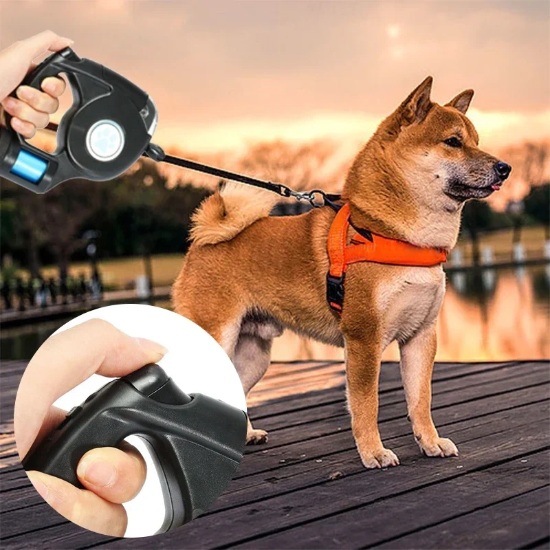 Pet Supplies Dog Collar Leash Automatic Retractable Leash 4.5M LED Flashlight Pet Dog Leash Lead with Garbage Bag