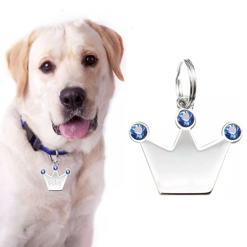 New Personalized Pet ID Tag Custom Free Engraving Dog Collar Keychain Crown Necklace Collar Puppy Accessory