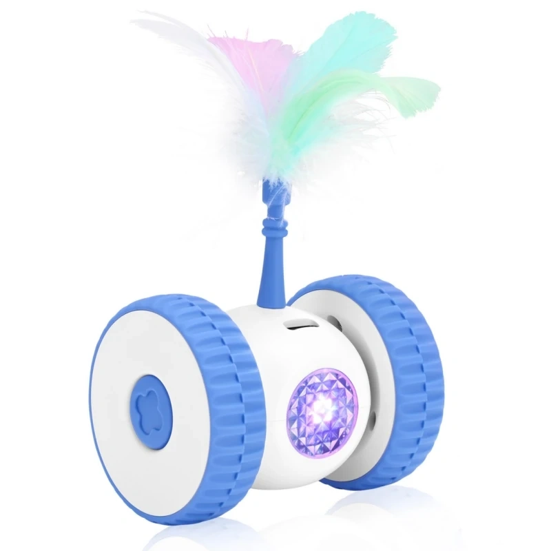 Cat Toys Irregular Moving Derictions Auto Rolling Avidance Obstacle Silent Feathers Rechargeable Car Shaped Cat Interactive Toys