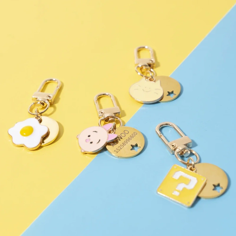 Personalized Cat Dog Pet ID Tag Keychain Custom Free Engraved Pet ID Name for Cat Dog Collar Tag Harness Nameplate Pet Supplies