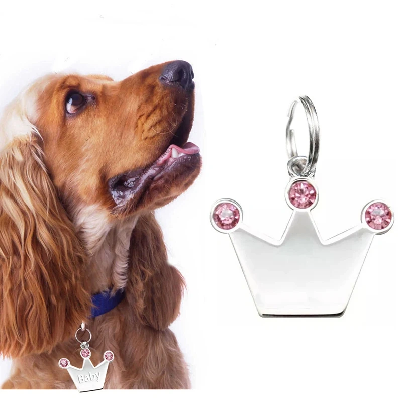 New Personalized Pet ID Tag Custom Free Engraving Dog Collar Keychain Crown Necklace Collar Puppy Accessory