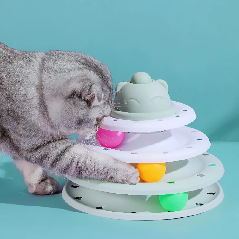 Pet Roller Turntable Cat Toys Balls with Colorful Balls Interactive Fun Mental Physical Exercise Puzzle Cat Toys