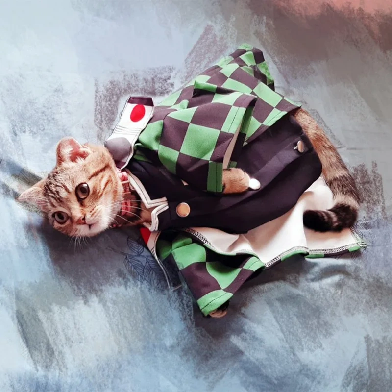 Demon Slayer Cat Puppy Costume Adorable Design Tanjirou Small Dog Kitty Cosplay Costume Clothing Outfit Cute Pet Kimono