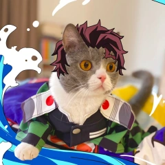Demon Slayer Cat Puppy Costume Adorable Design Tanjirou Small Dog Kitty Cosplay Costume Clothing Outfit Cute Pet Kimono