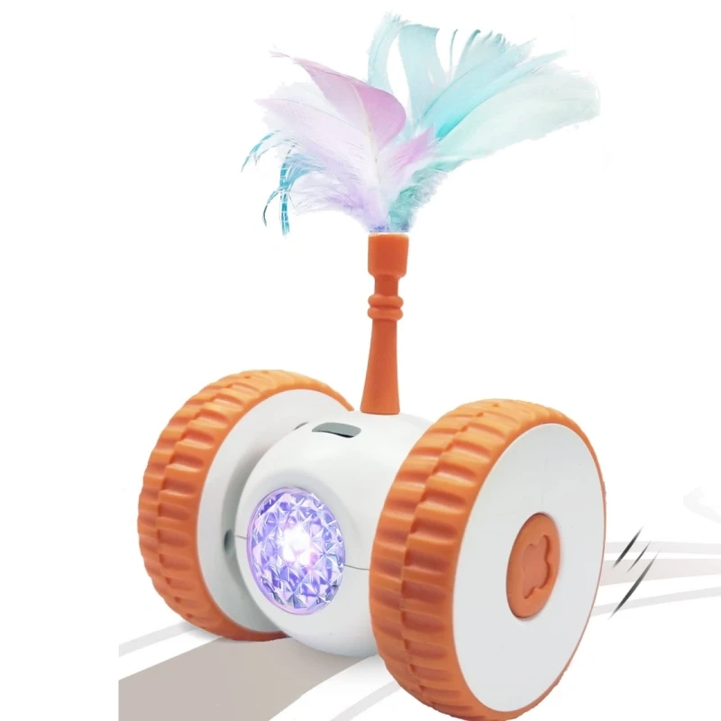 Cat Toys Irregular Moving Derictions Auto Rolling Avidance Obstacle Silent Feathers Rechargeable Car Shaped Cat Interactive Toys