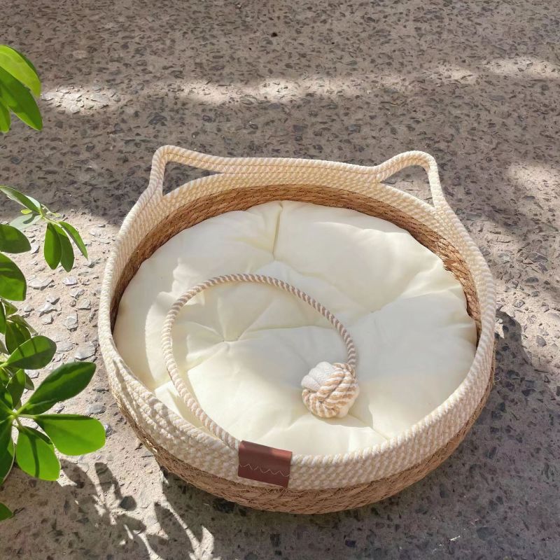Cat Bed, Cat Scratch Pad Nest, Comfortable Woven with Removable Cushion Cat