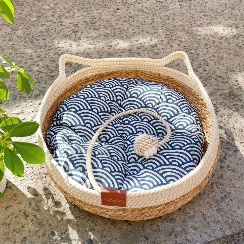 Cat Bed, Cat Scratch Pad Nest, Comfortable Woven with Removable Cushion Cat