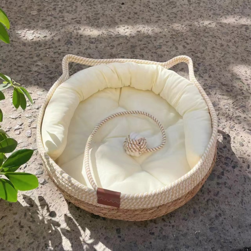 Cat Bed, Cat Scratch Pad Nest, Comfortable Woven with Removable Cushion Cat