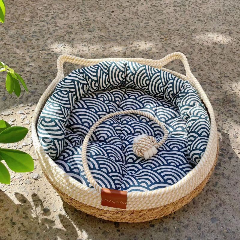 Cat Bed, Cat Scratch Pad Nest, Comfortable Woven with Removable Cushion Cat