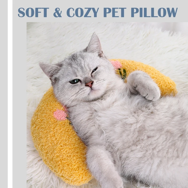 Small Pillow for Pet Cats Dogs Sleeping Mat Neck Guard U-shaped Pillow Soft and Thick Bite Resistant Winter Warm Comfort Pillow
