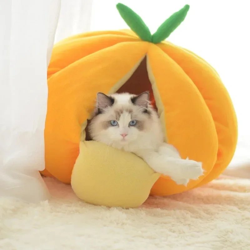 Funny Fruit Design Cat House Nest Winter Warm Pet Cat Mat Pumpkin Nest Cute Fruit Modeling Dog House For Small Dog Teddy Dog Bed