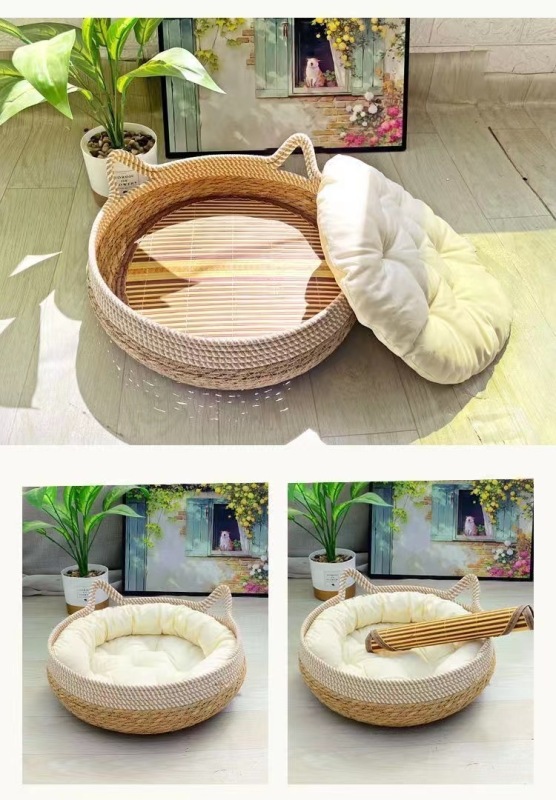 Cat Bed, Cat Scratch Pad Nest, Comfortable Woven with Removable Cushion Cat