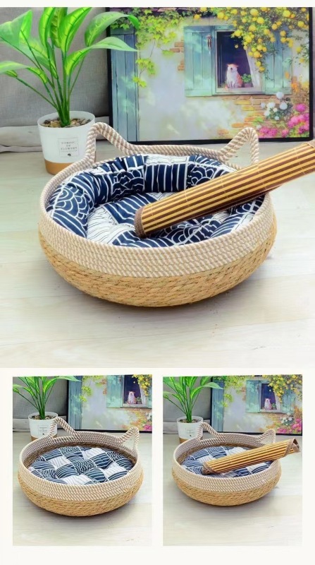 Cat Bed, Cat Scratch Pad Nest, Comfortable Woven with Removable Cushion Cat