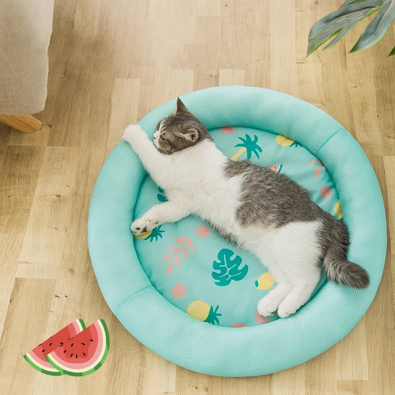 S-L Summer Cooling Pet Dog Mat Ice Pad Dog Sleeping Round Mats For Dogs Cats Pet Kennel Top Quality Cool Cold Silk Dog Bed