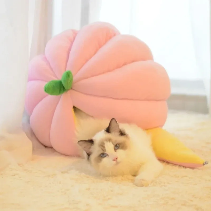 Funny Fruit Design Cat House Nest Winter Warm Pet Cat Mat Pumpkin Nest Cute Fruit Modeling Dog House For Small Dog Teddy Dog Bed