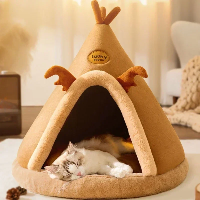 Winter Warm Pet House Dog Soft Nest Kennel Cozy Sleeping Cave Cat Dog Puppy Christmas Tents Bed Nest For Small Medium Dogs Cats