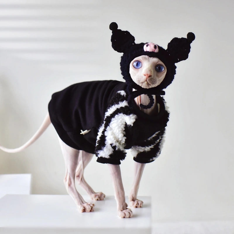 DUOMASUMI Damon Kitty Outfits Sphynx Cat Clothes Velvet Sweater Winter Warmth Hairless Cat Clothes Devon  Cornish Cat Clothing