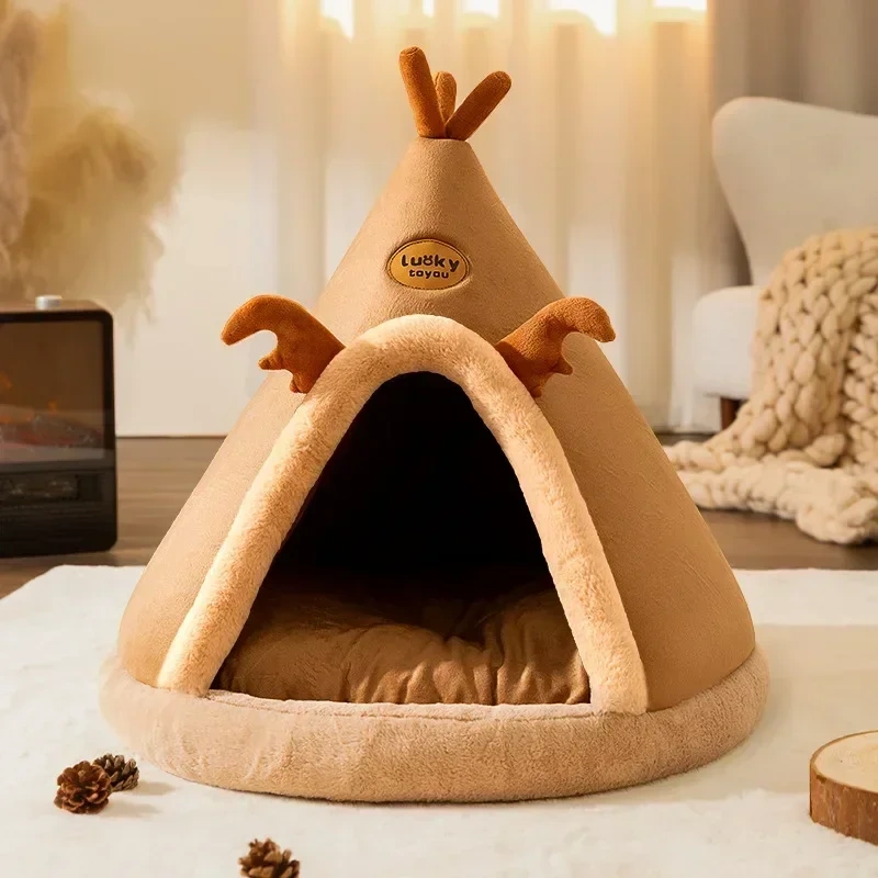 Winter Warm Pet House Dog Soft Nest Kennel Cozy Sleeping Cave Cat Dog Puppy Christmas Tents Bed Nest For Small Medium Dogs Cats