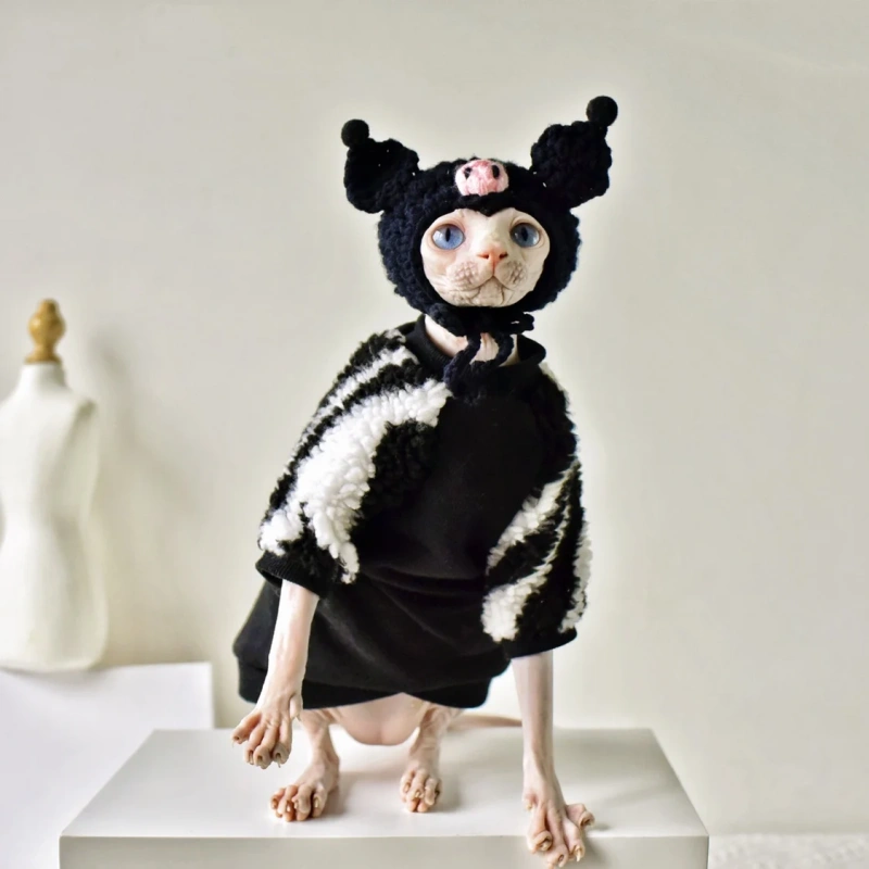 DUOMASUMI Damon Kitty Outfits Sphynx Cat Clothes Velvet Sweater Winter Warmth Hairless Cat Clothes Devon  Cornish Cat Clothing