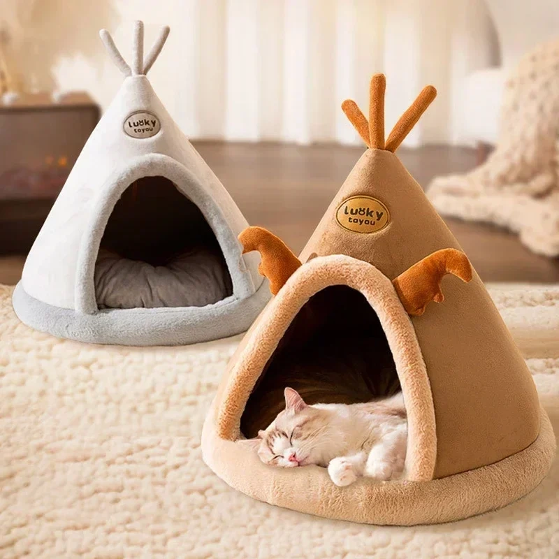 Winter Warm Pet House Dog Soft Nest Kennel Cozy Sleeping Cave Cat Dog Puppy Christmas Tents Bed Nest For Small Medium Dogs Cats