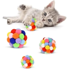 Pet Toys with Bells Plush Pom-poms for Cats and Dogs Toys Pet Elastic Bell Ball Toys Colorful Pom-poms Pet Cat Toys with Bells