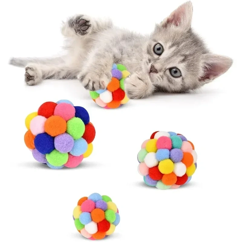 Pet Toys with Bells Plush Pom-poms for Cats and Dogs Toys Pet Elastic Bell Ball Toys Colorful Pom-poms Pet Cat Toys with Bells