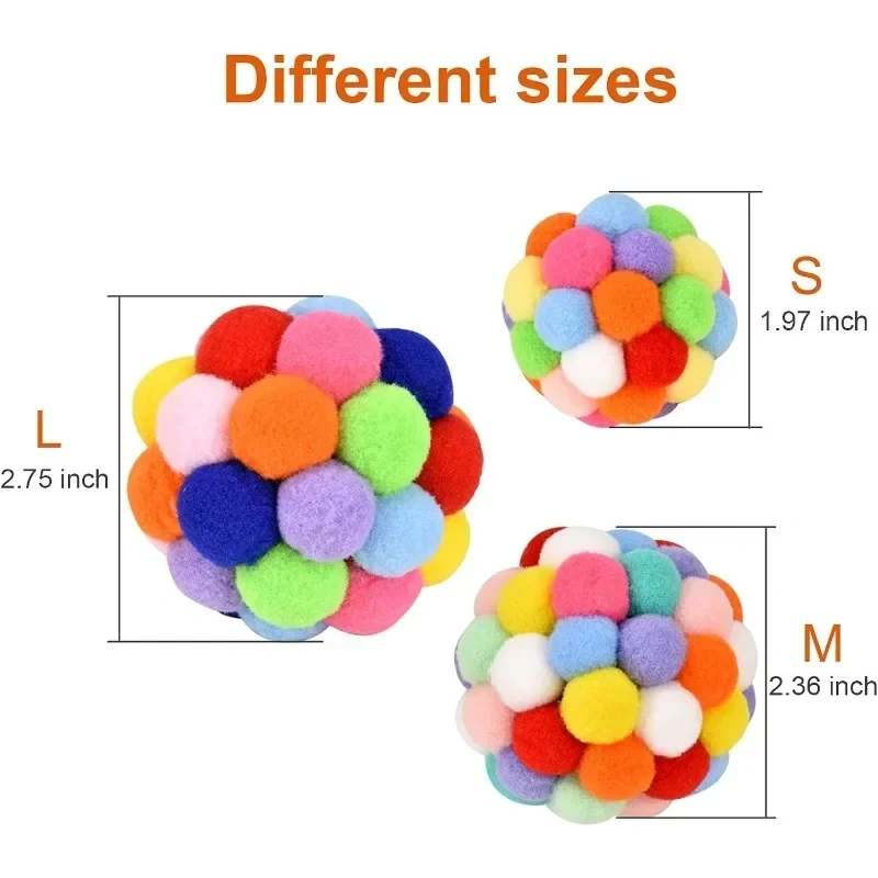 Pet Toys with Bells Plush Pom-poms for Cats and Dogs Toys Pet Elastic Bell Ball Toys Colorful Pom-poms Pet Cat Toys with Bells