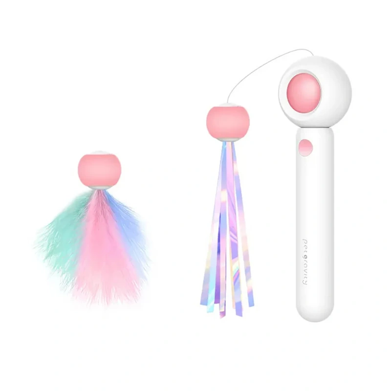 Cat Toys Cat Teaser Stick Freely Retractable and Replaceable Feather Toy Head Small and Flexible Cats Mint Pet Supplies