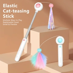 Cat Toys Cat Teaser Stick Freely Retractable and Replaceable Feather Toy Head Small and Flexible Cats Mint Pet Supplies