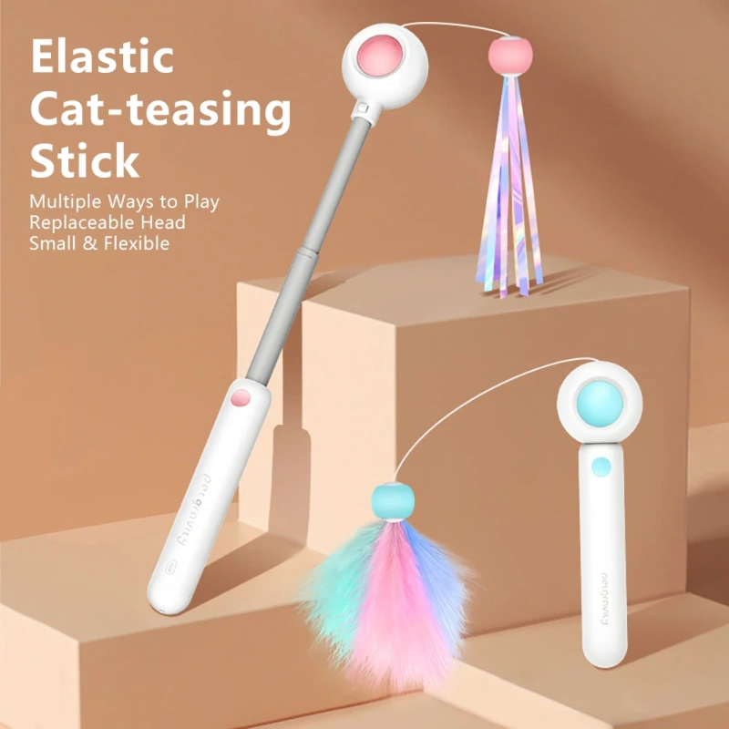 Cat Toys Cat Teaser Stick Freely Retractable and Replaceable Feather Toy Head Small and Flexible Cats Mint Pet Supplies