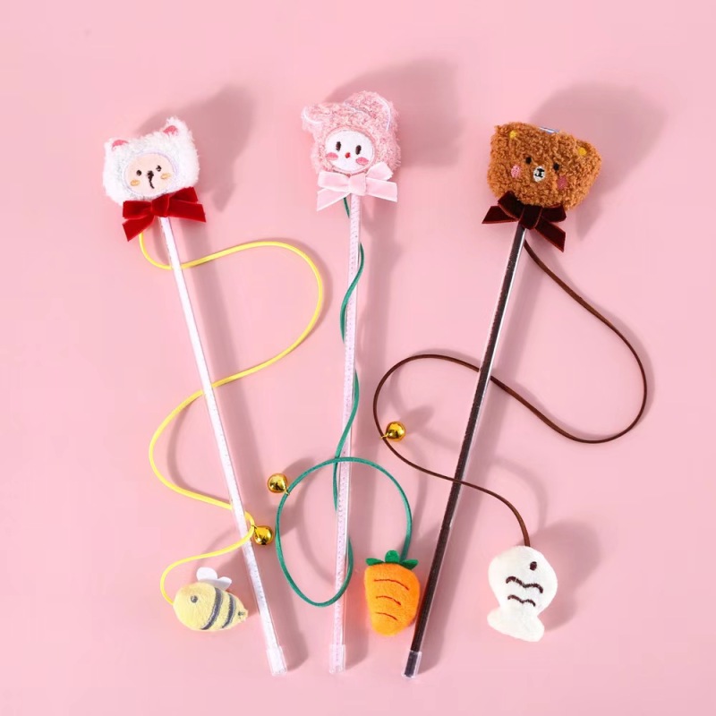 Cat Cartoon Plush Bell Funny Cat Stick Carpenterworm Sun Flower Bean Sprout Pet Interactive Vocal Toy Cat Accessories Pet Toys