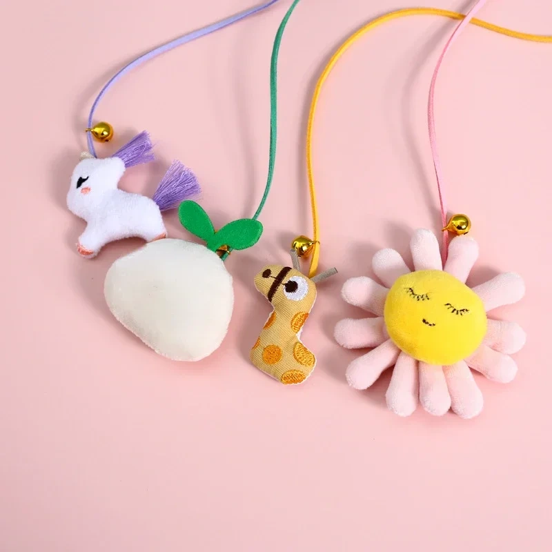 Cat Cartoon Plush Bell Funny Cat Stick Carpenterworm Sun Flower Bean Sprout Pet Interactive Vocal Toy Cat Accessories Pet Toys