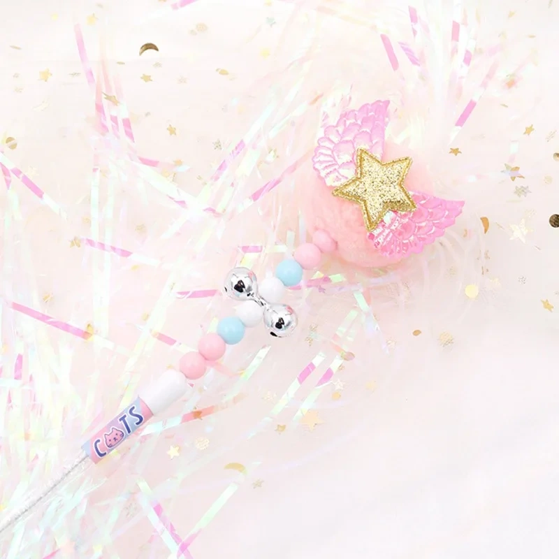 Cat Wand Toy Tassel Teaser Stick Cat Toys Interactive Kitten Toy Feather Wand for Indoor Cats Playing Exercise Pet Supplies