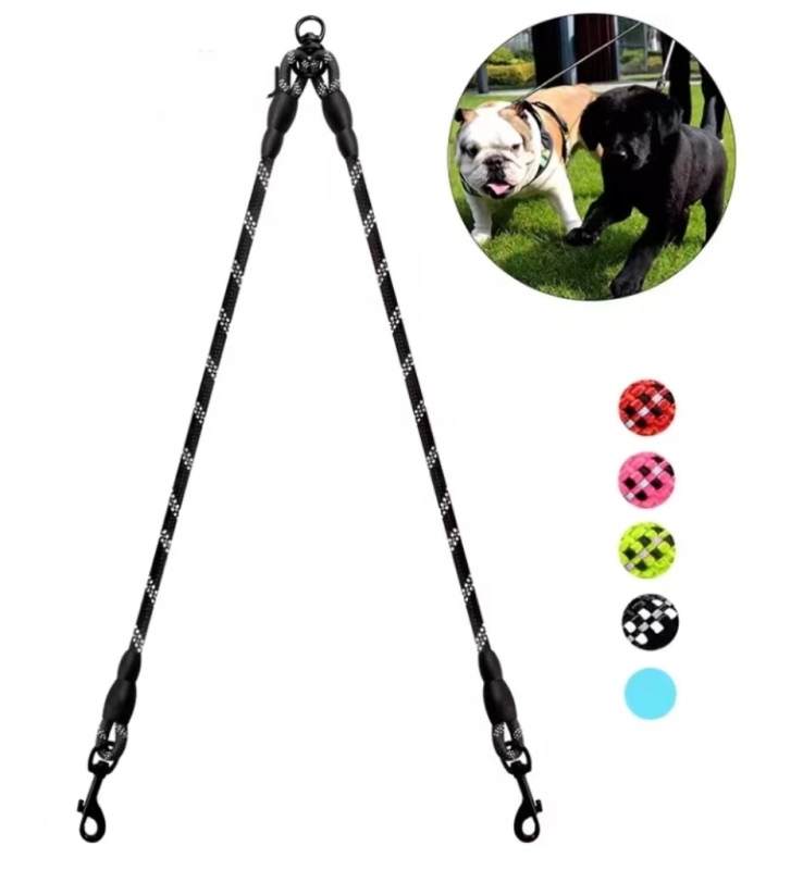 Durable Double Dog Leash Coupler Reflective Strong Dual Pet Leash Lead 360° No Tangle For  Small Medium Large Dogs