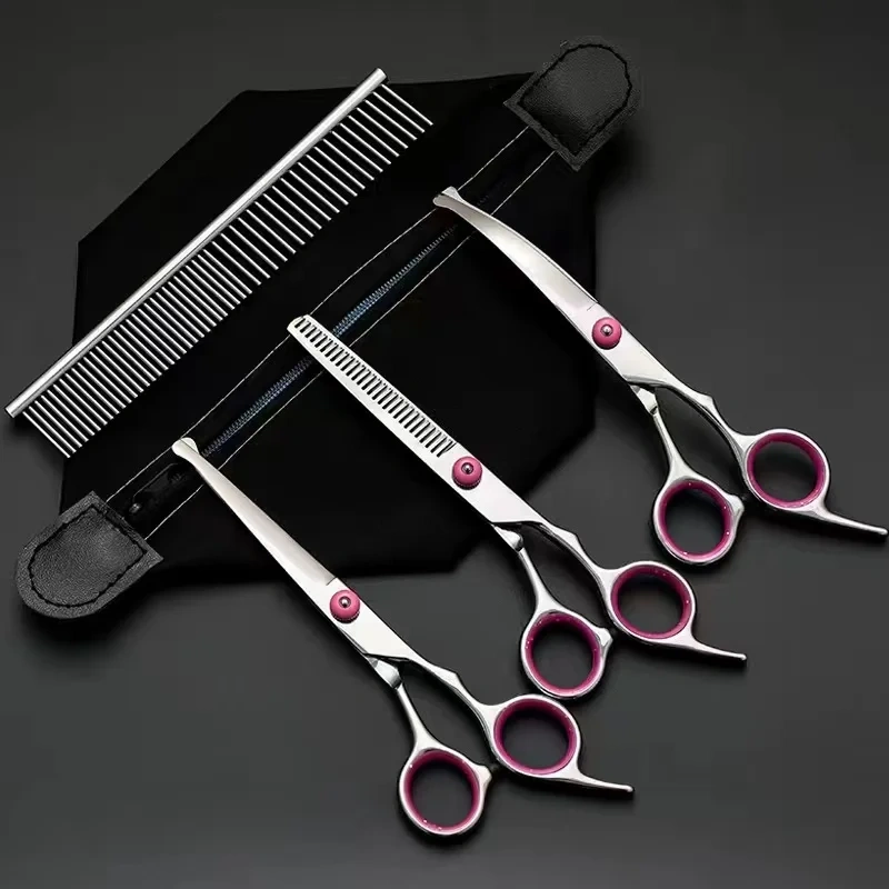 Premium Titanium Coated Dog Grooming Scissors with Safety Round Tips - Professional Grade Kit for Precise and Safe Trimming