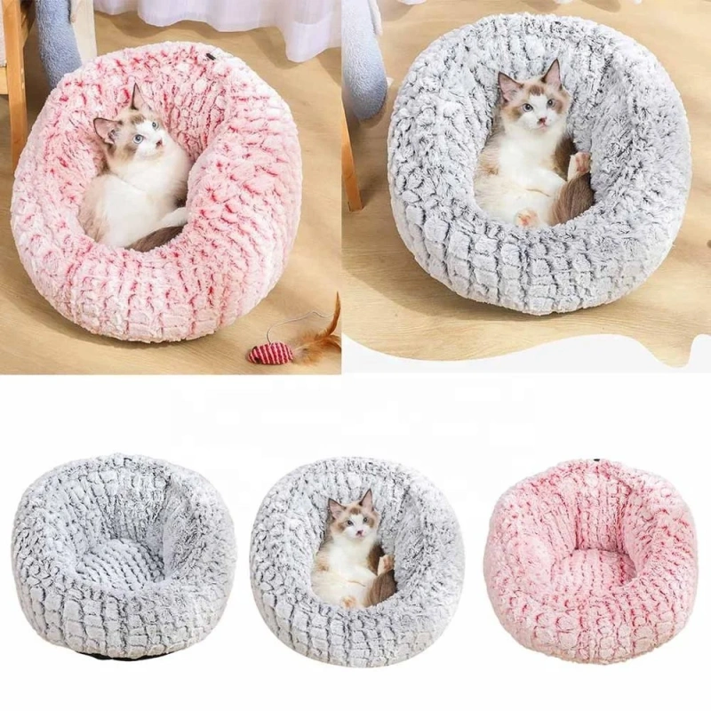 Dog Round Cat Winter Warm Sleeping Bag Long Plush Soft Pet Bed Calming Bed House  Comfortable Cat Litter Sleeping Bed